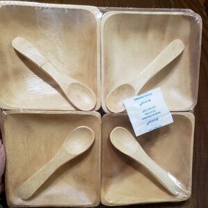 Elegant Bamboo Square Bowl and Spoon Set